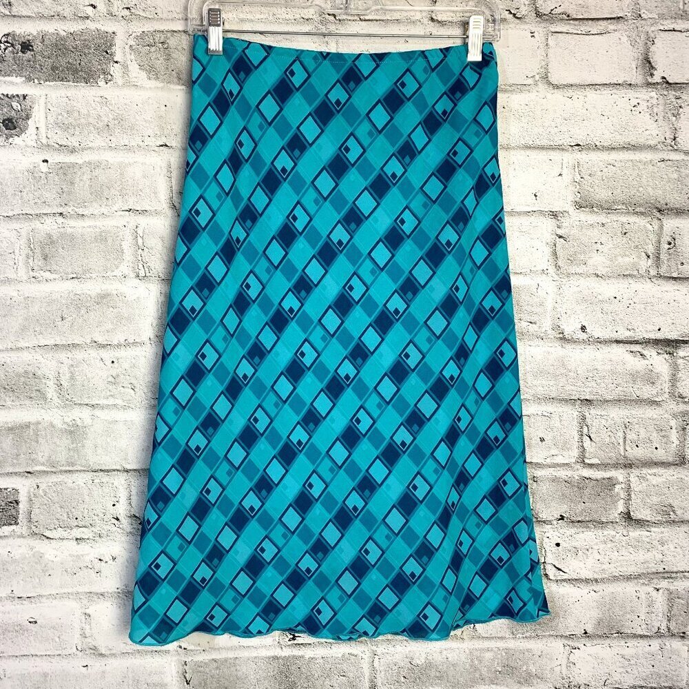 Vintage Geometric Print Semi Sheer Chiffon Retro Midi Skirt